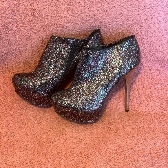 Shoes - Glitter Ankle Boots - Multicolor Sparkle